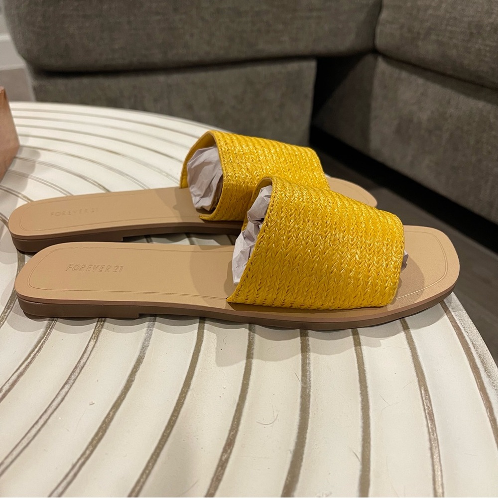 Forever 21 Mustard Woven Slide Sandals